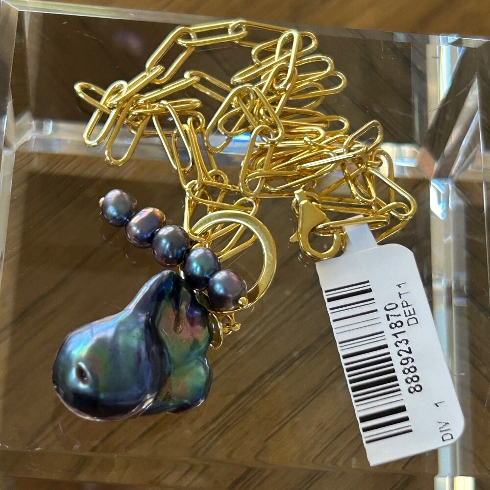 Rarities Carol Brodie 201/4" Gold Plated Pearl Toggle Drop Necklace BLACK nwt - Picture 10 of 14